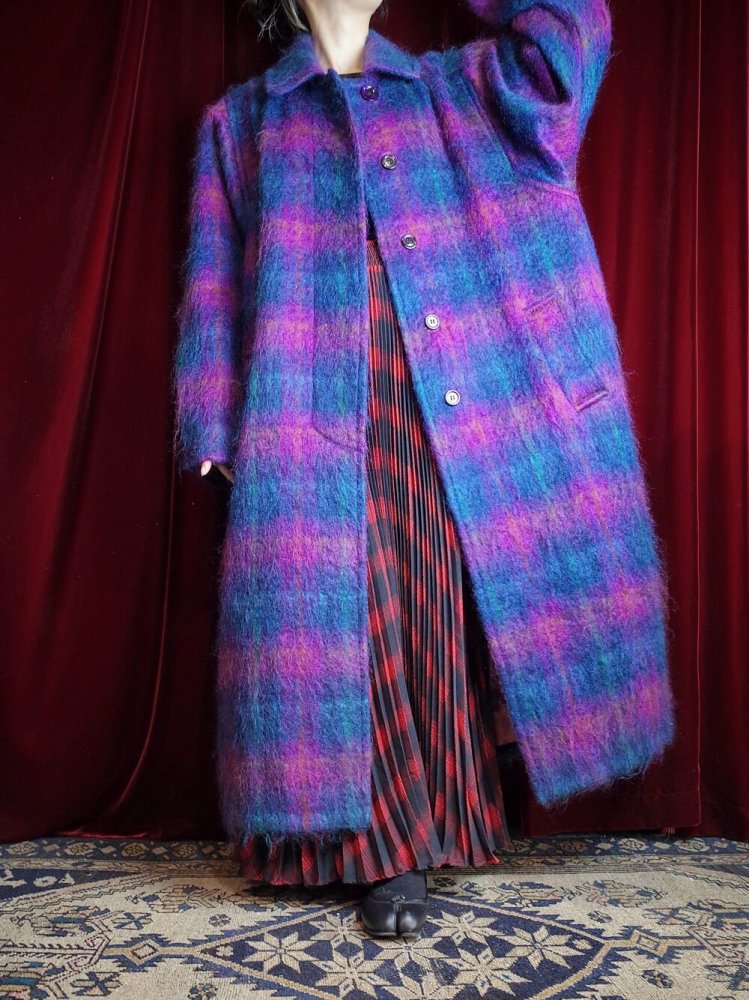 Beautiful Shadow Plaid Long Mohair Coat