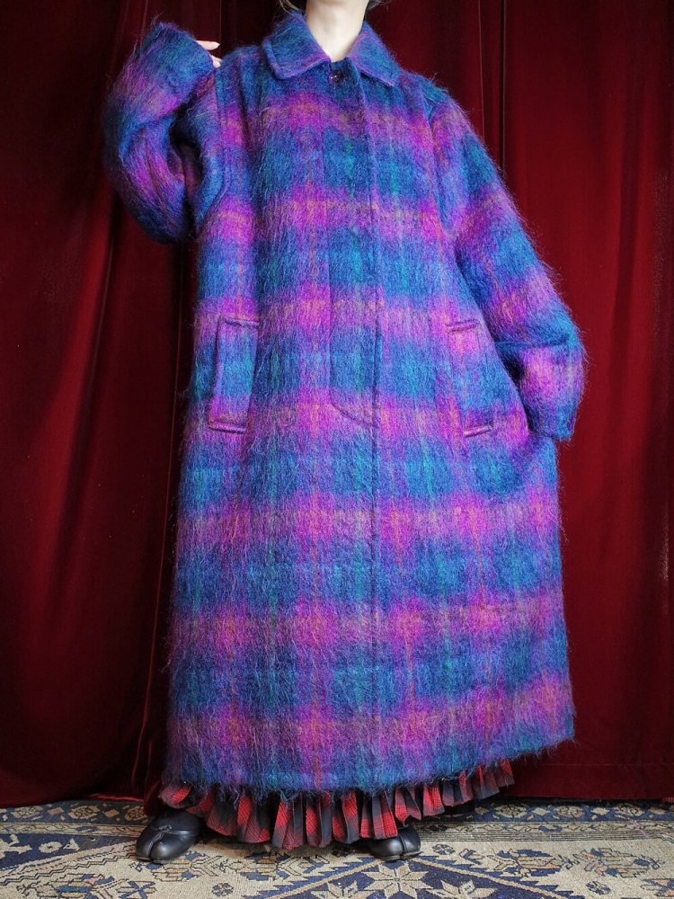 Beautiful Shadow Plaid Long Mohair Coat