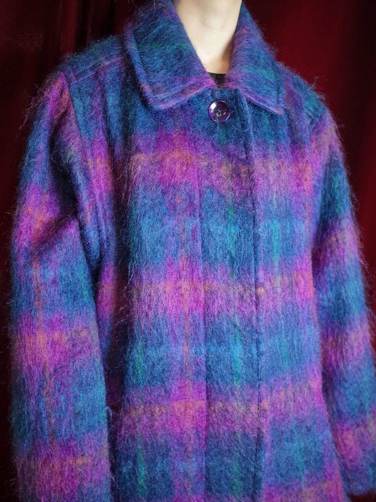 Beautiful Shadow Plaid Long Mohair Coat