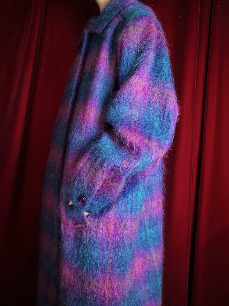 Beautiful Shadow Plaid Long Mohair Coat