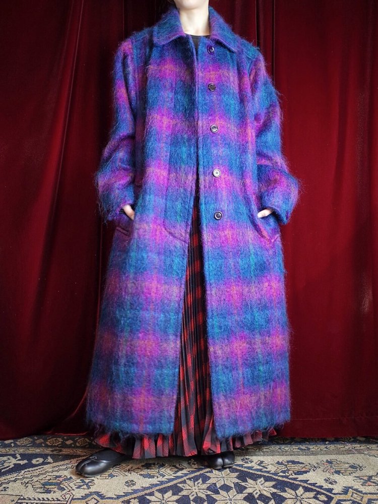 Beautiful Shadow Plaid Long Mohair Coat