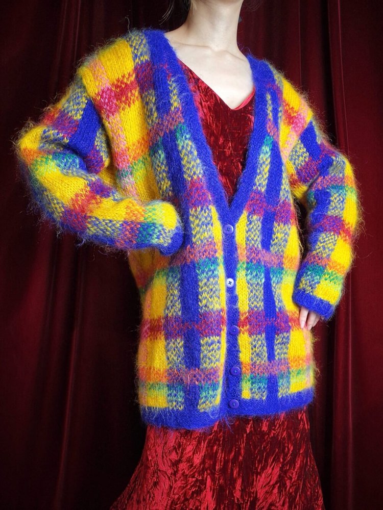 Bright Color Plaid Mohair Knit