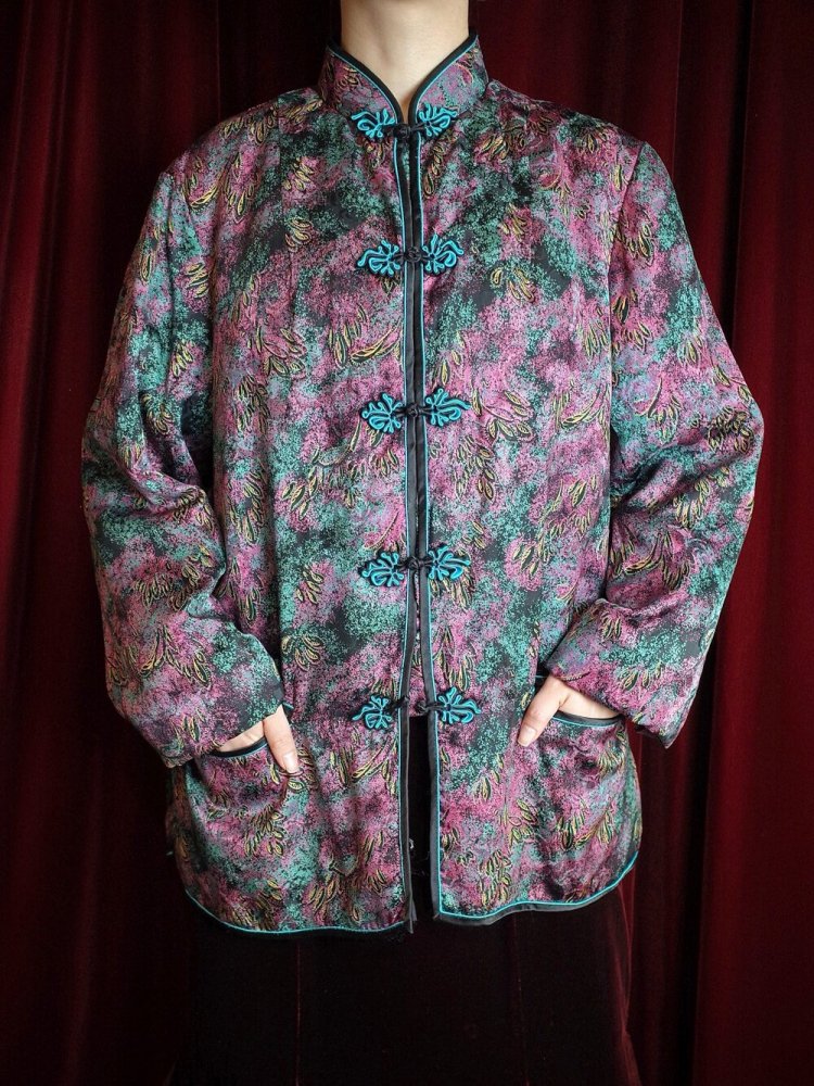 Purple & Emerald Silk China Puffer Jacket