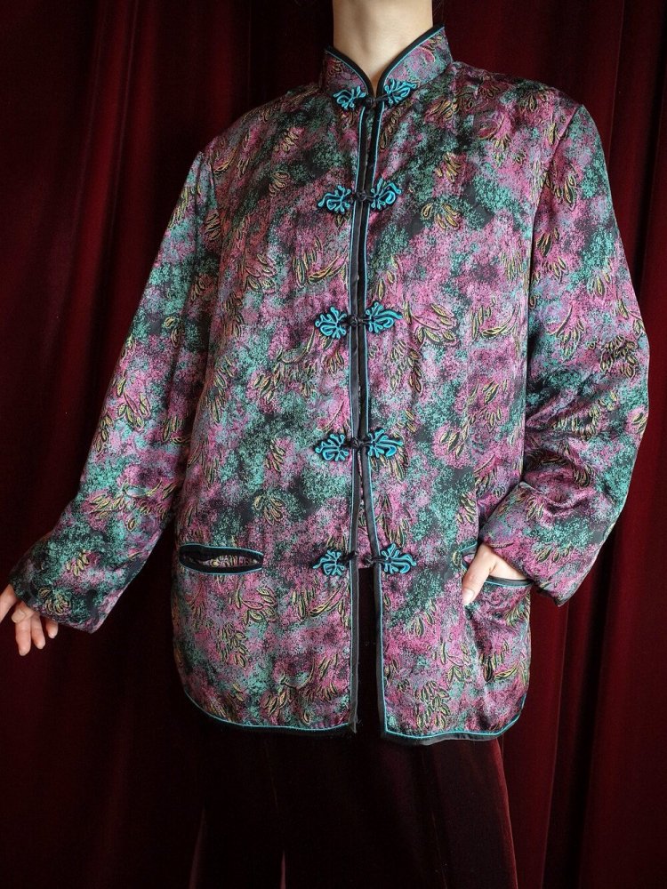 Purple & Emerald Silk China Puffer Jacket