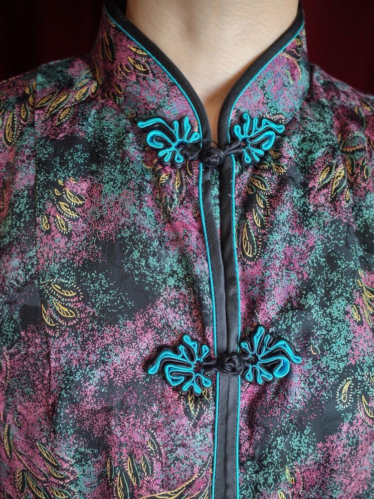 Purple & Emerald Silk China Puffer Jacket