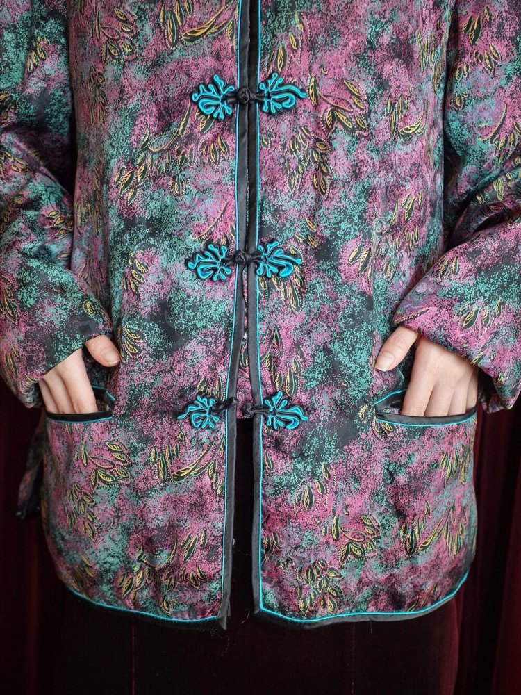 Purple & Emerald Silk China Puffer Jacket