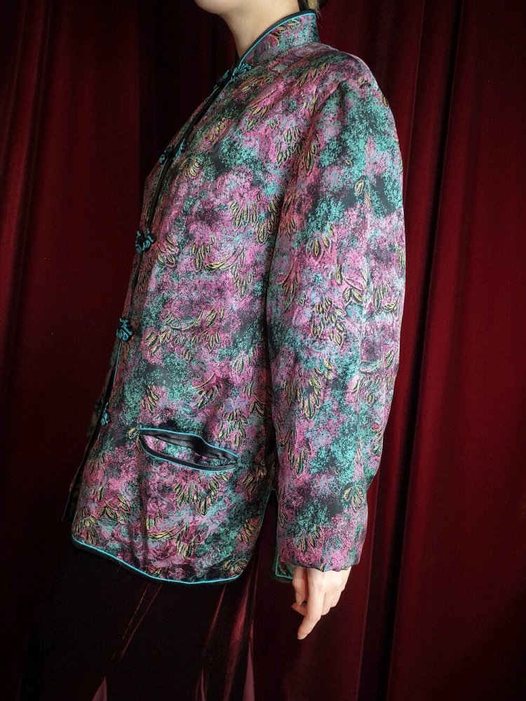 Purple & Emerald Silk China Puffer Jacket