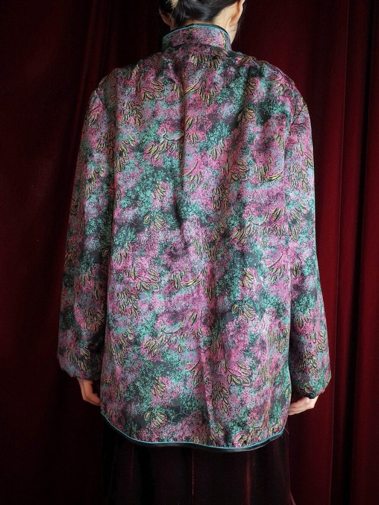 Purple & Emerald Silk China Puffer Jacket