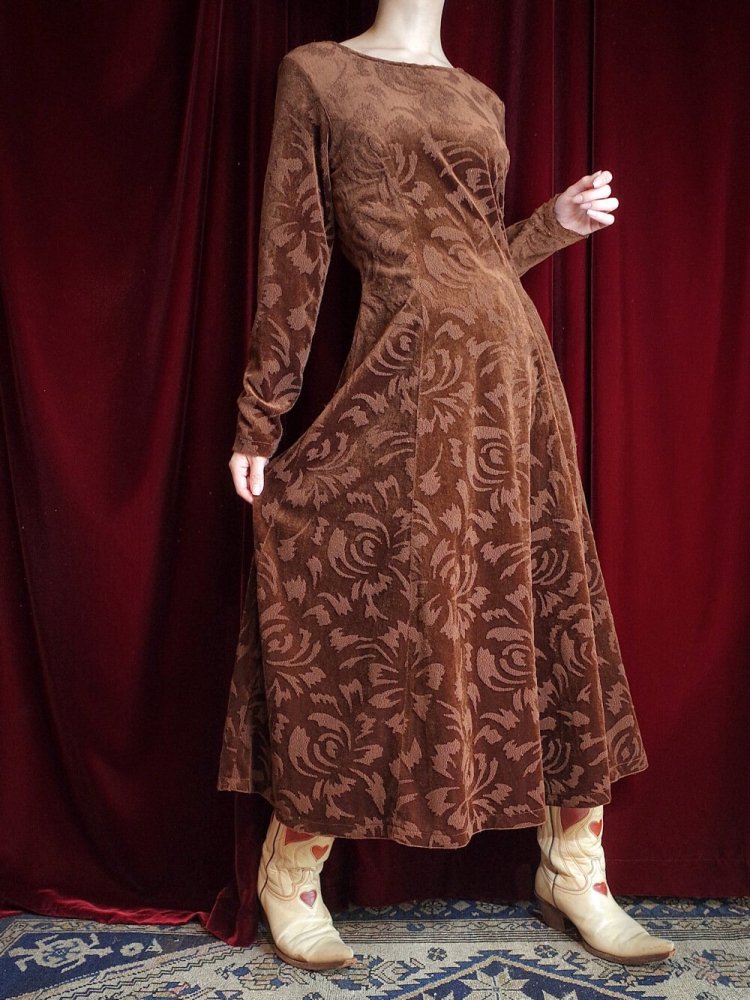 Flower Jacquard Pile Velvet Dress