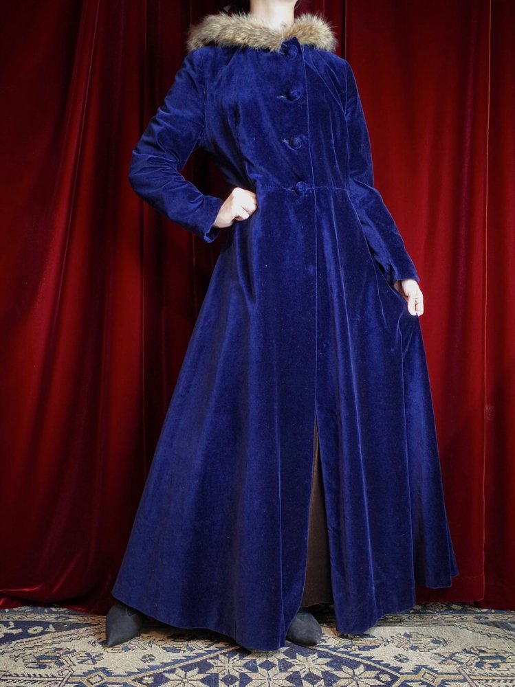 c.1940~50s "I.MAGNIN" Royal Navy Velvet Hoodie Coat