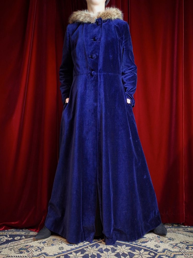 c.1940~50s "I.MAGNIN" Royal Navy Velvet Hoodie Coat