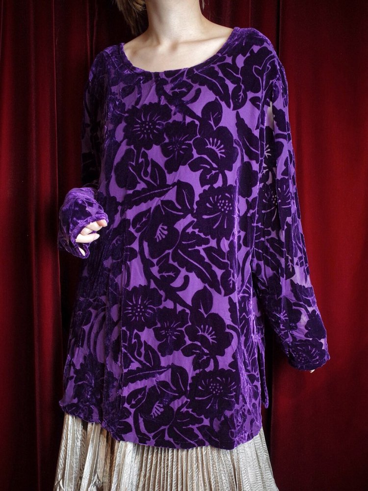 Deep Purple Rayon  Silk Velvet Sheer Sleeve Cut & Sewn