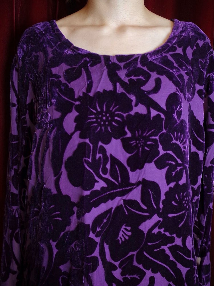 Deep Purple Rayon  Silk Velvet Sheer Sleeve Cut & Sewn