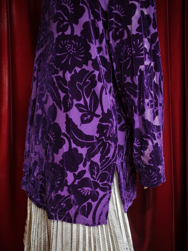 Deep Purple Rayon  Silk Velvet Sheer Sleeve Cut & Sewn