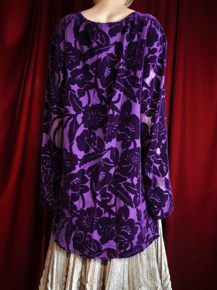 Deep Purple Rayon  Silk Velvet Sheer Sleeve Cut & Sewn