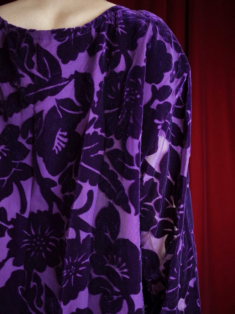 Deep Purple Rayon  Silk Velvet Sheer Sleeve Cut & Sewn