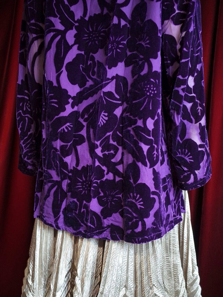 Deep Purple Rayon  Silk Velvet Sheer Sleeve Cut & Sewn