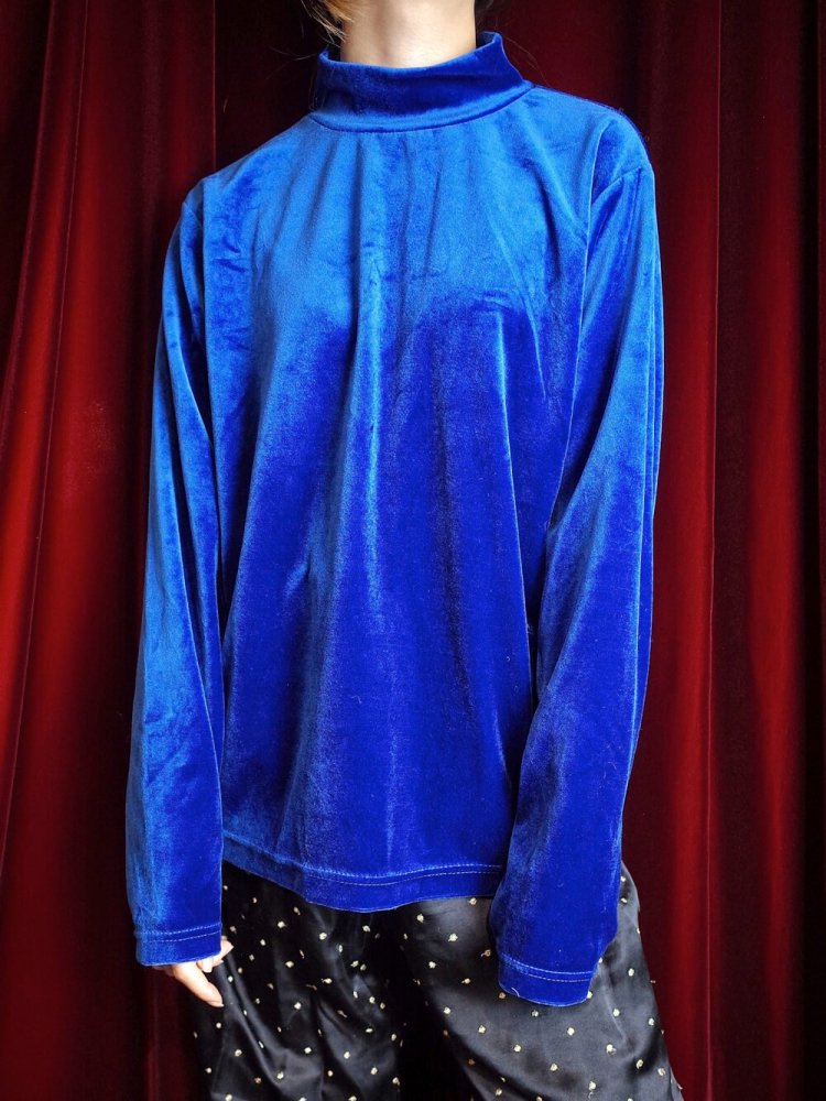 Blue Velvet High Neck Cut & Sewn