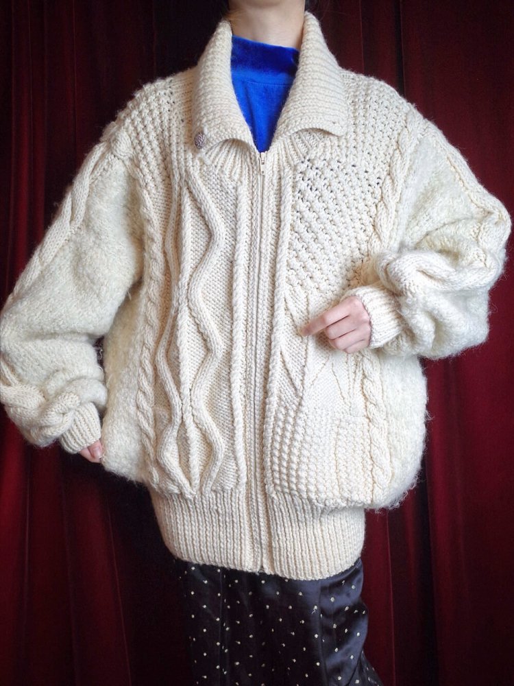 "HAND KNITTED IN IRELAND" Fisherman Aran Knit Blouson