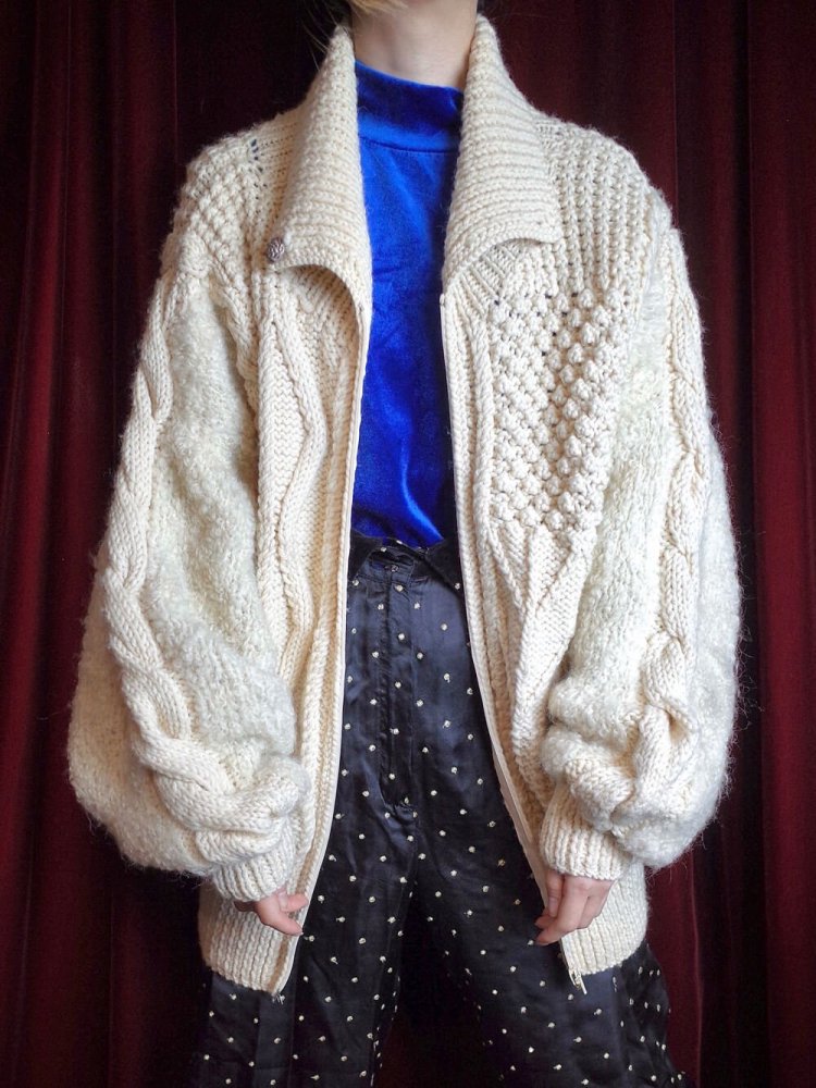 "HAND KNITTED IN IRELAND" Fisherman Aran Knit Blouson