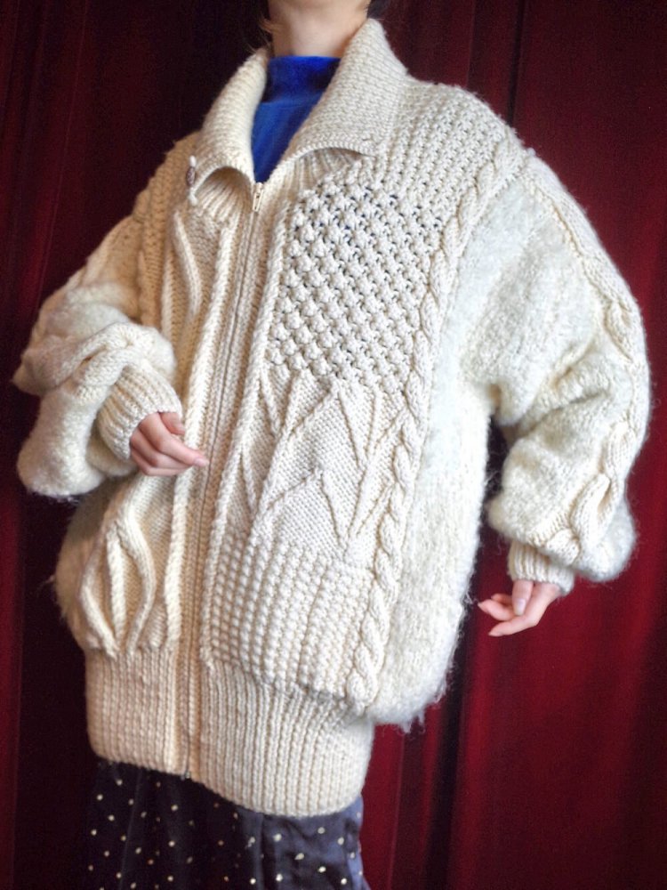 "HAND KNITTED IN IRELAND" Fisherman Aran Knit Blouson