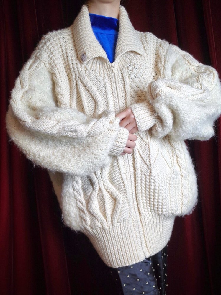 "HAND KNITTED IN IRELAND" Fisherman Aran Knit Blouson