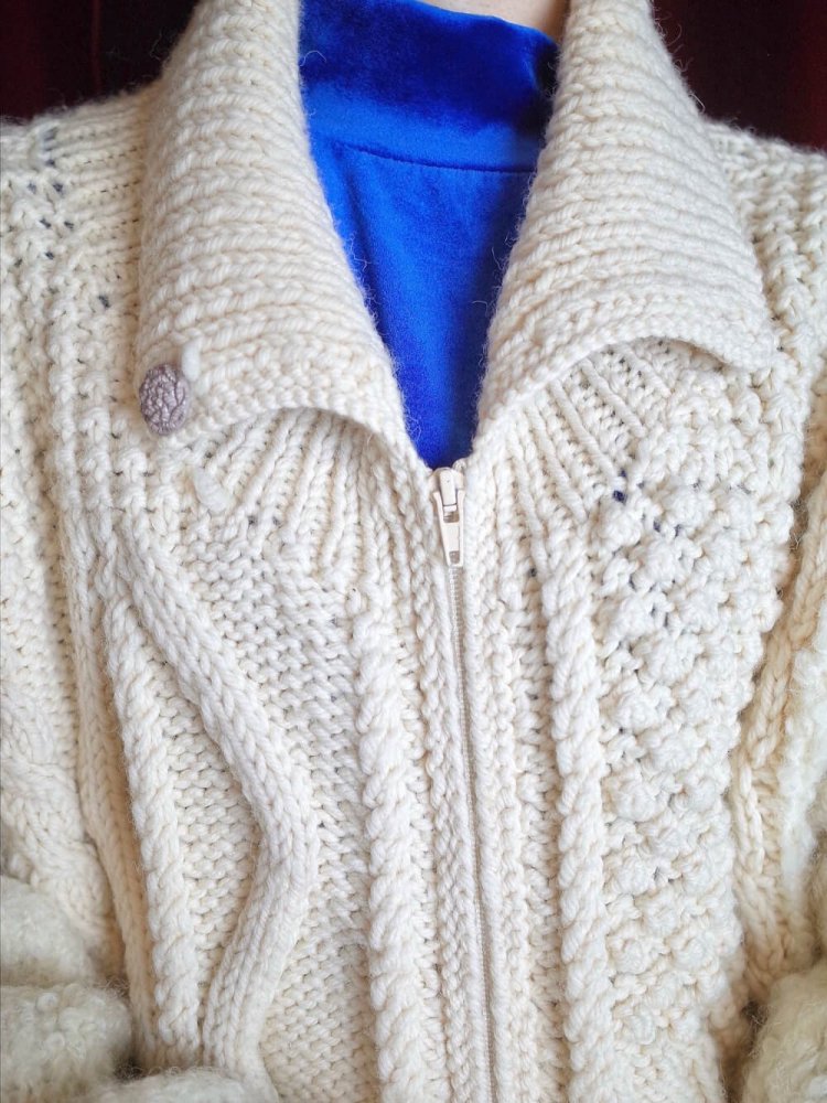 "HAND KNITTED IN IRELAND" Fisherman Aran Knit Blouson