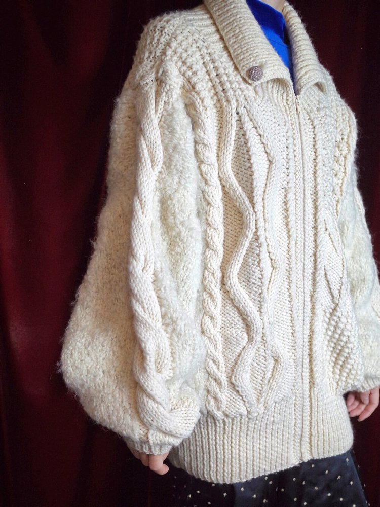 "HAND KNITTED IN IRELAND" Fisherman Aran Knit Blouson