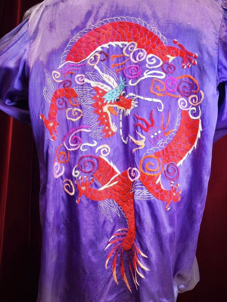 c.1940~50s Vintage Dragon Embroidery Fade Purple Souvenir Jacket