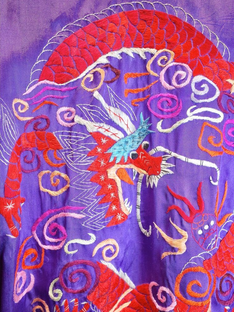 c.1940~50s Vintage Dragon Embroidery Fade Purple Souvenir Jacket