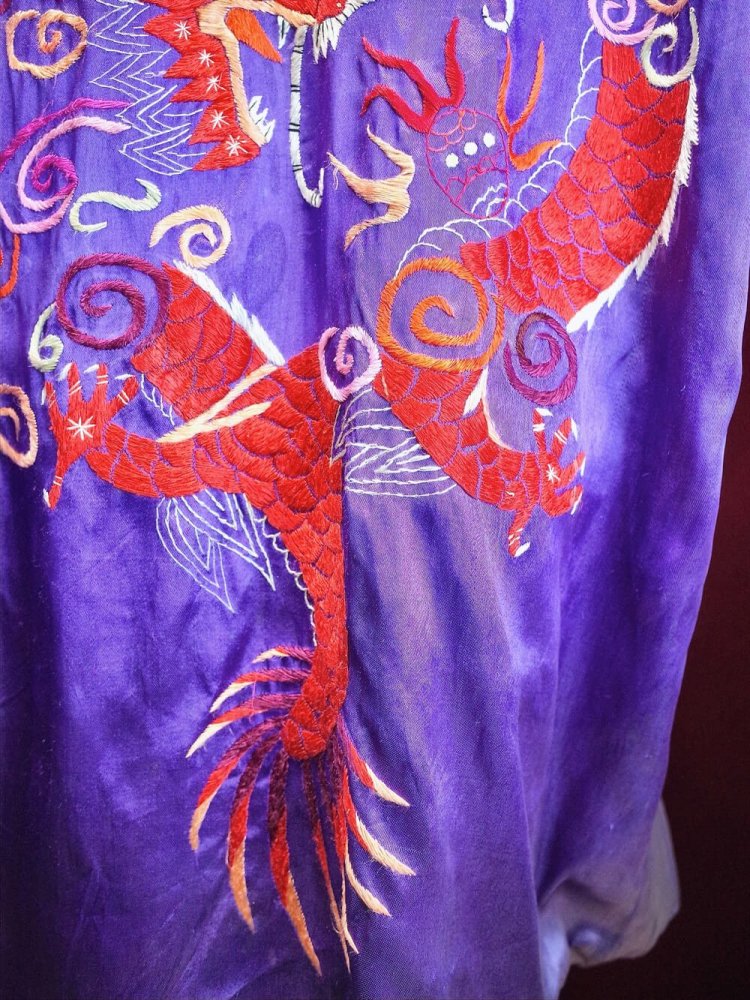 c.1940~50s Vintage Dragon Embroidery Fade Purple Souvenir Jacket