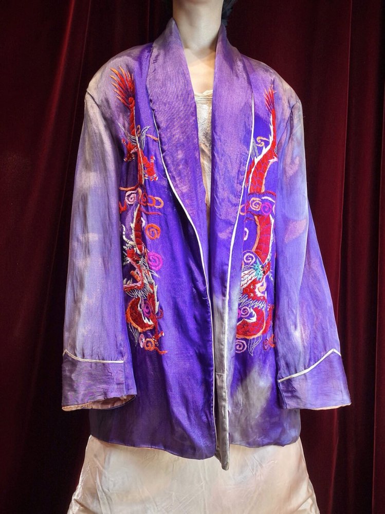 c.1940~50s Vintage Dragon Embroidery Fade Purple Souvenir Jacket