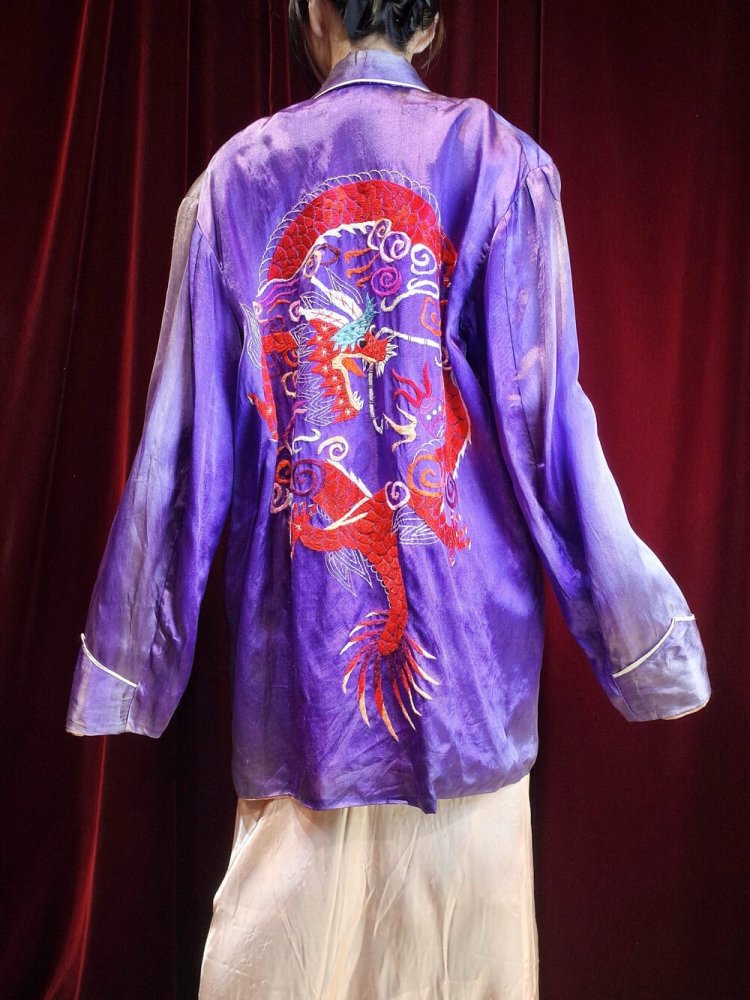 c.1940~50s Vintage Dragon Embroidery Fade Purple Souvenir Jacket