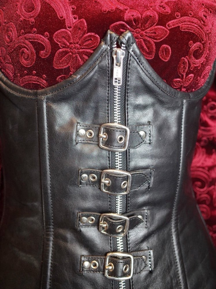 Black Leather Belted Garter Corset