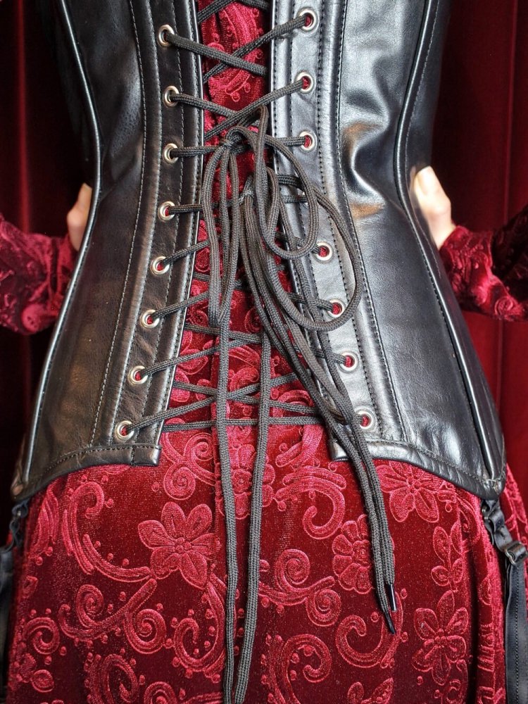 Black Leather Belted Garter Corset