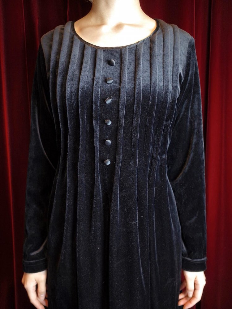 Black Velvet Pin Tuck Dress