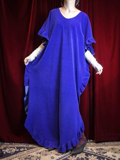 Blue Velvet Frill Kaftan Dress