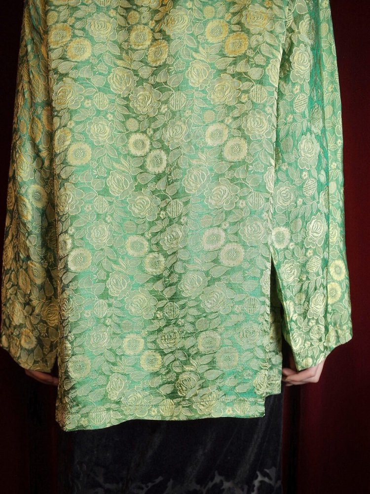 Oriental Flower Jacquard Green Silk China Shirt