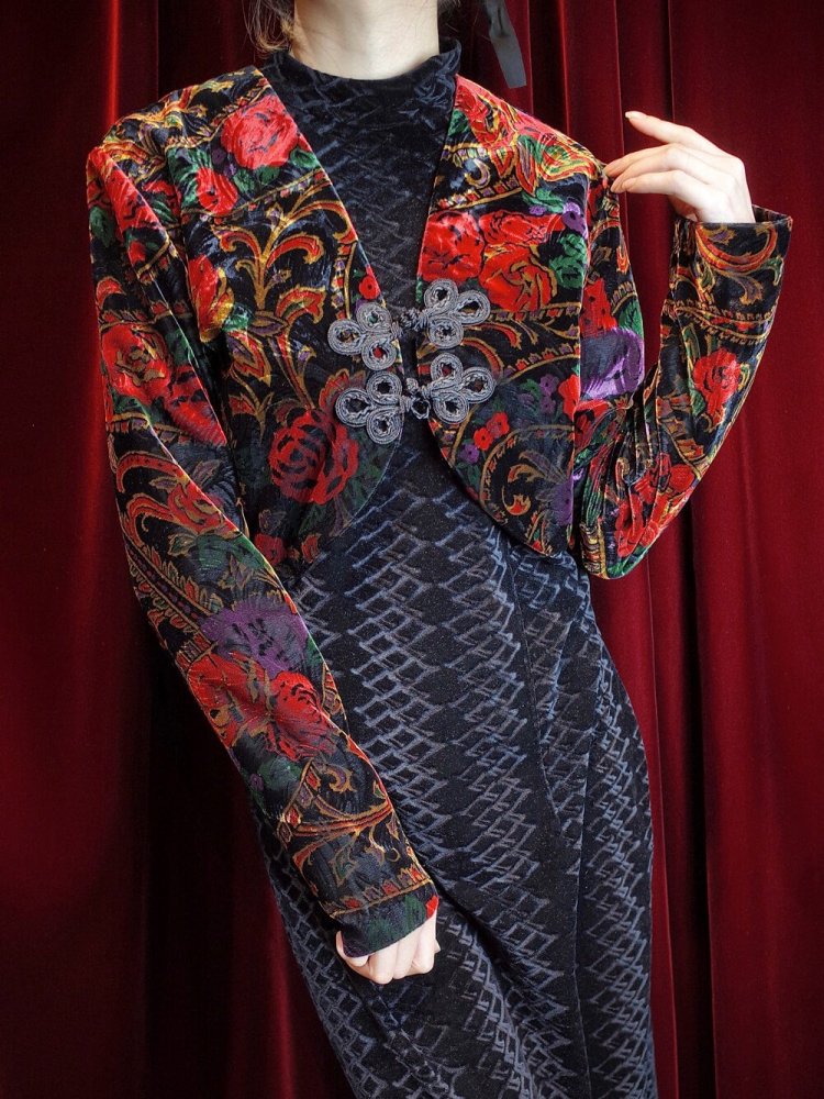 Remake China ButtonsRose  Paisley Velvet Short Jacket