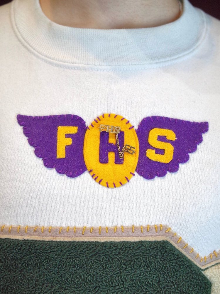 REMAKE c.1940~60s PatchesHand Embroidery Letterman Sweat