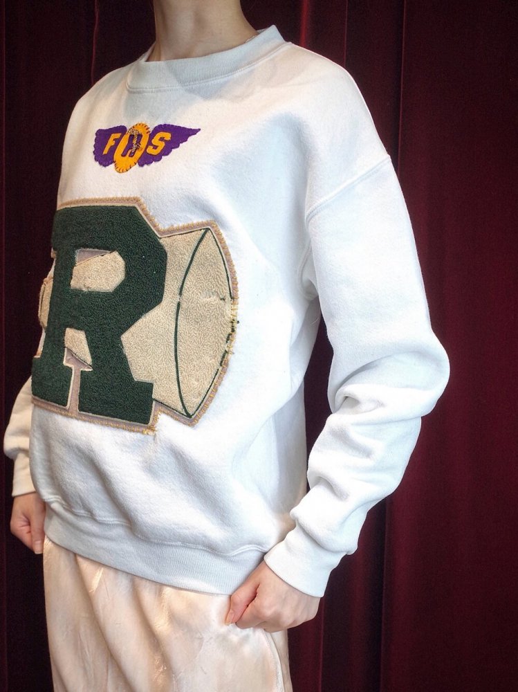 REMAKE c.1940~60s PatchesHand Embroidery Letterman Sweat