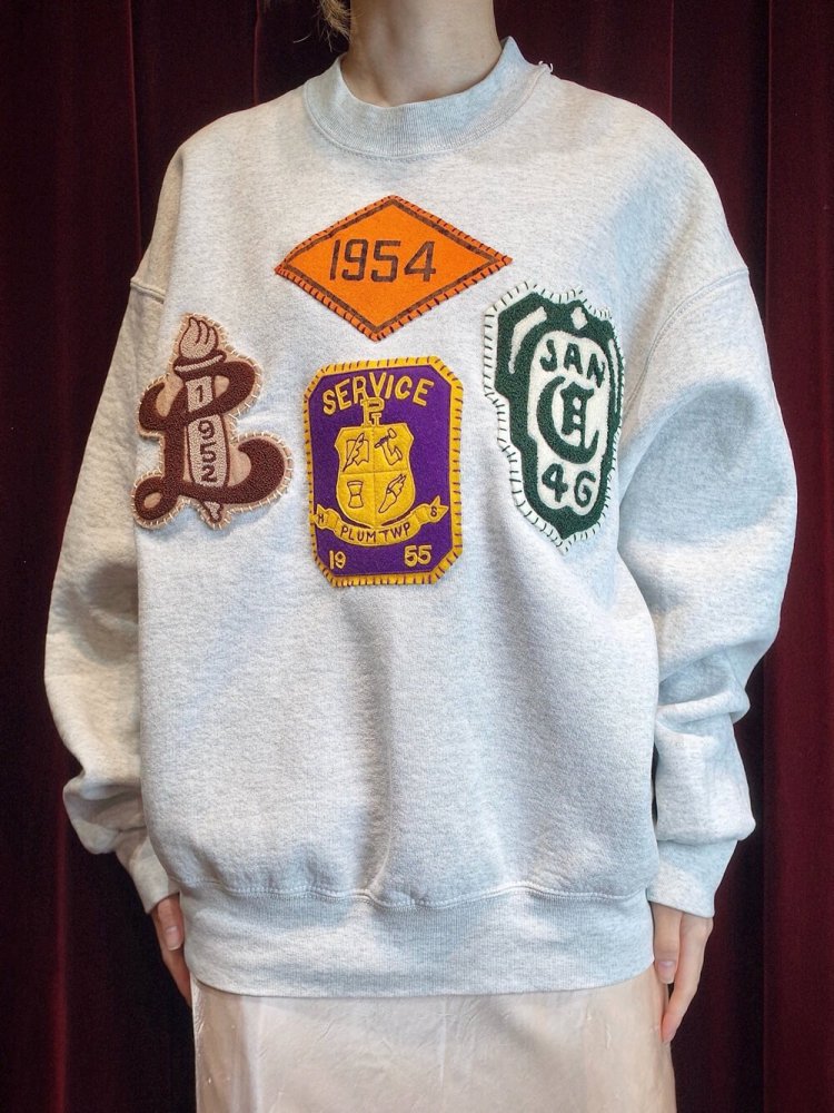 REMAKE c.1940~60s PatchesHand Embroidery Letterman Sweat