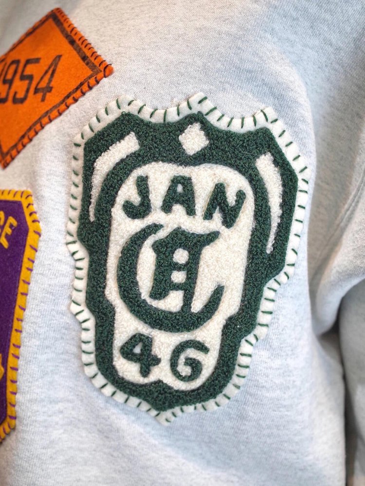 REMAKE c.1940~60s PatchesHand Embroidery Letterman Sweat