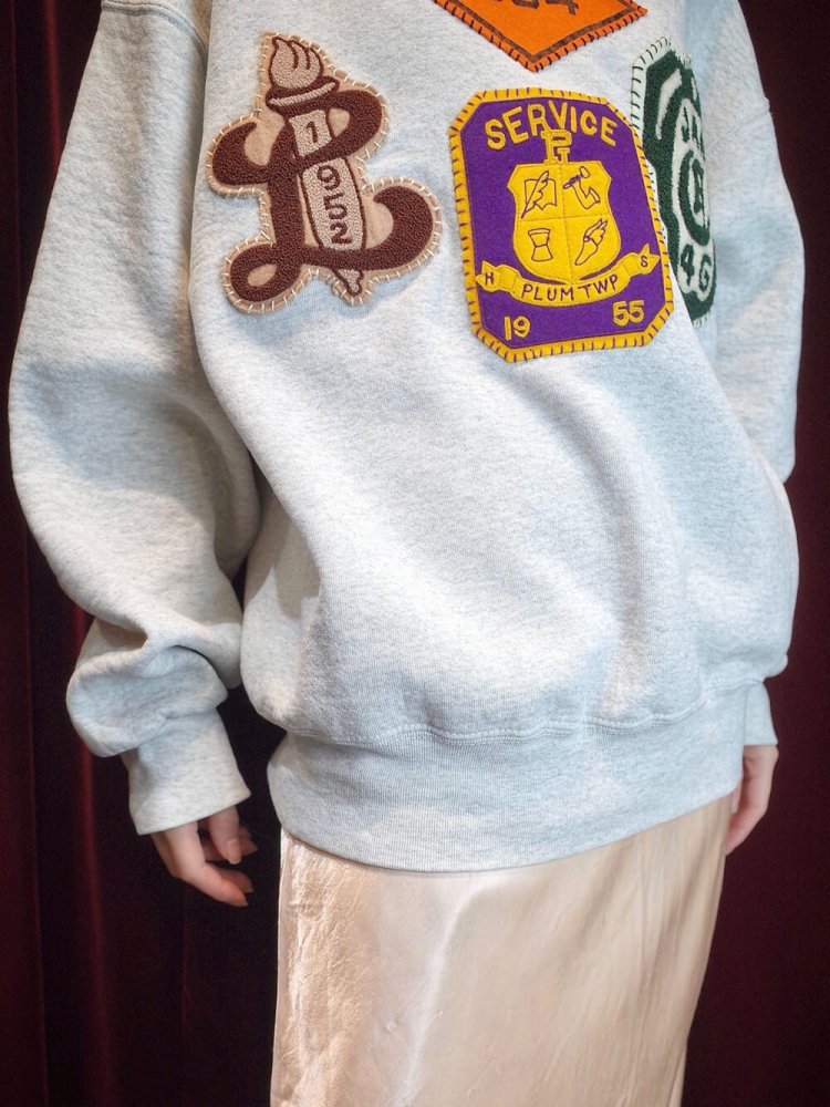 REMAKE c.1940~60s PatchesHand Embroidery Letterman Sweat