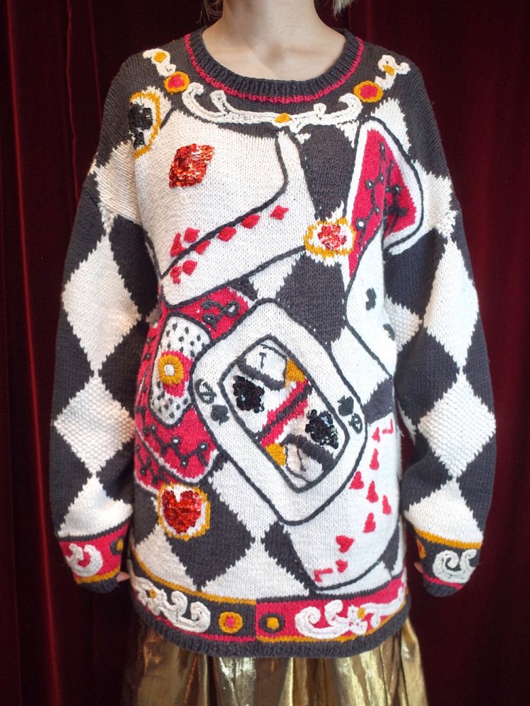 Playing Card & Checker Hand Knit Sweater