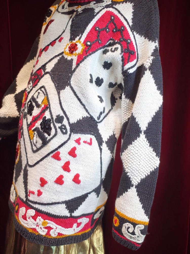 Playing Card & Checker Hand Knit Sweater