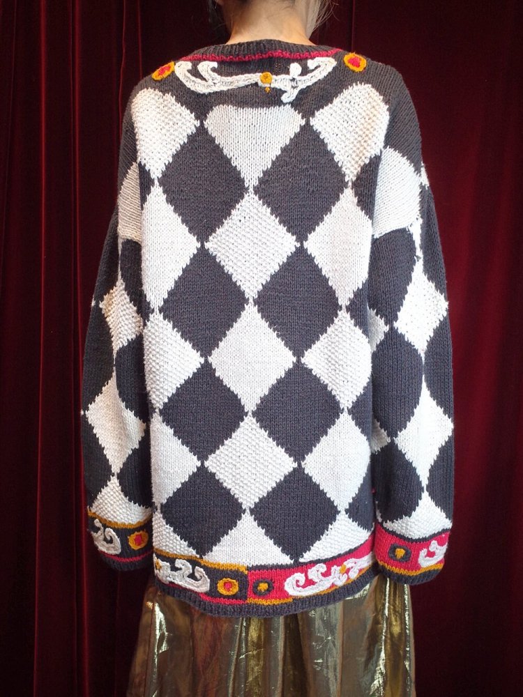 Playing Card & Checker Hand Knit Sweater