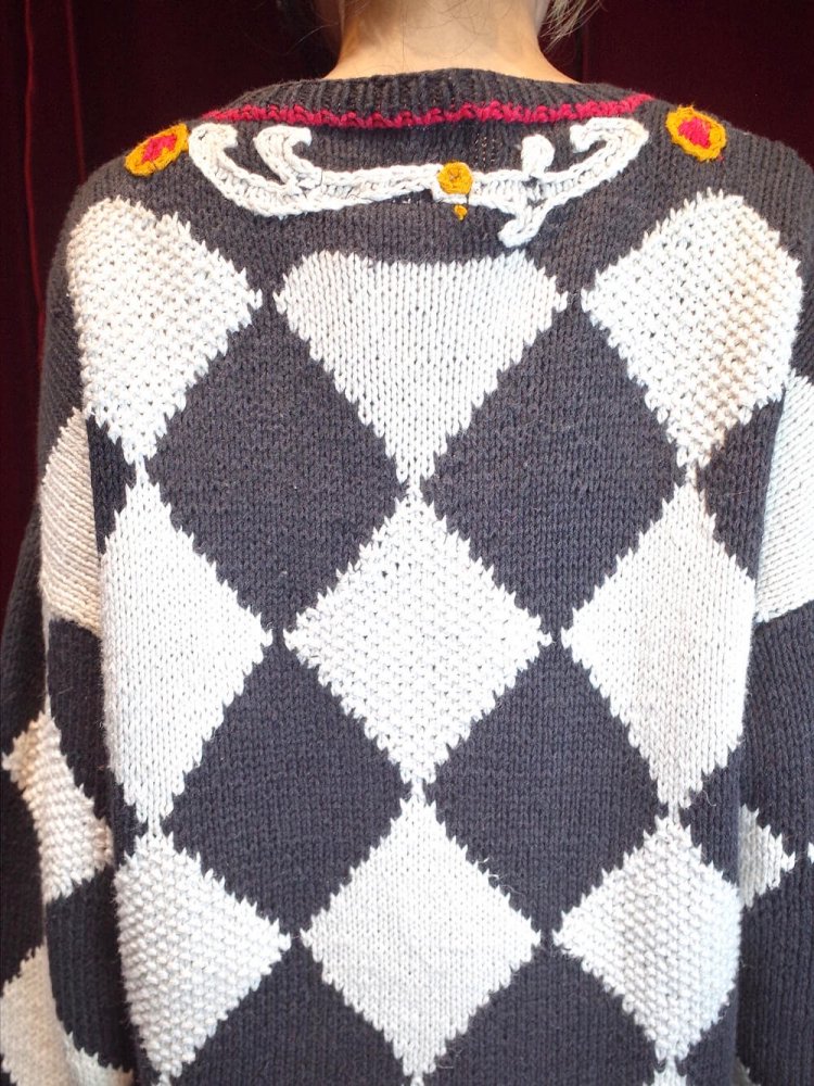 Playing Card & Checker Hand Knit Sweater