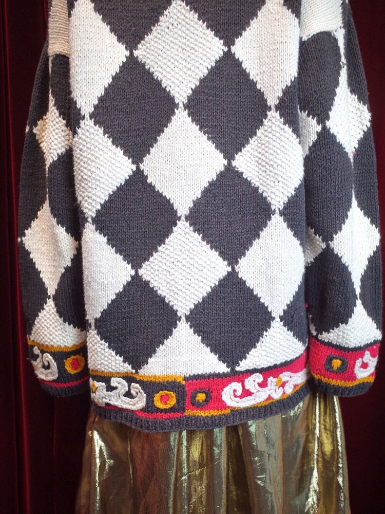 Playing Card & Checker Hand Knit Sweater