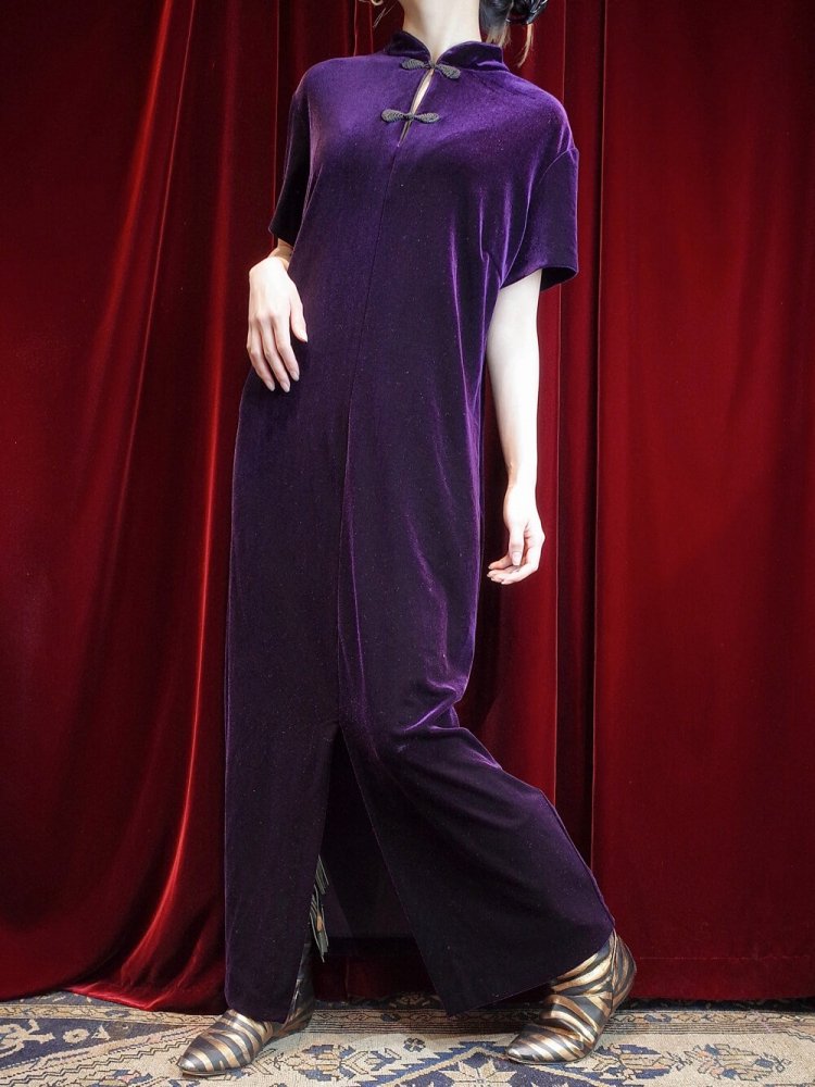 Deep Purple Velvet China Dress